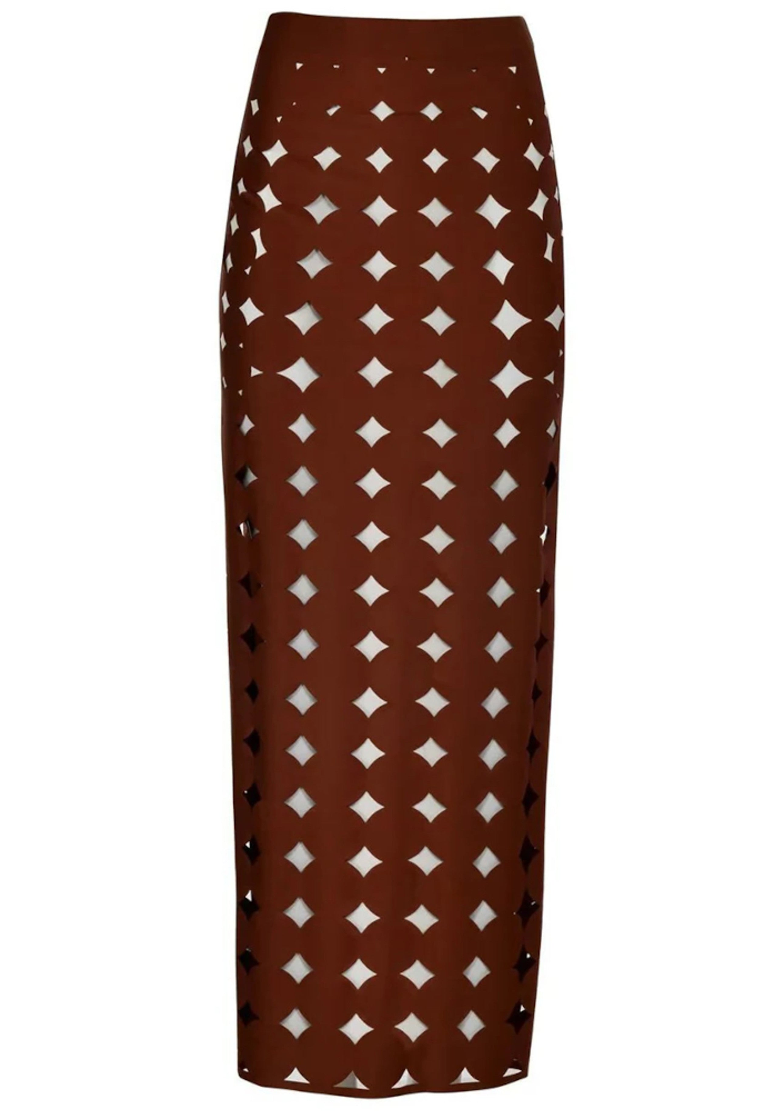 Naida Scalloped Three Piece Maxi Dress In Brown