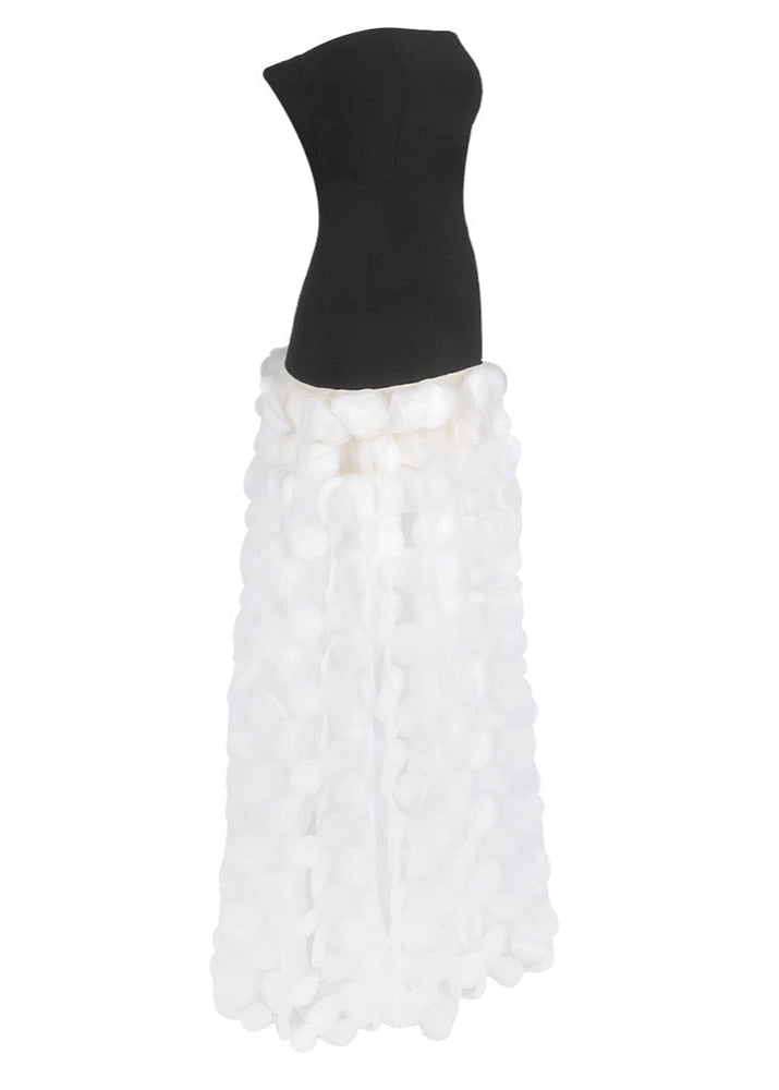 Benicio Strapless A Line Maxi Dress In Black White