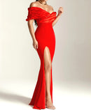 Galilea Draped Design Bardot Maxi Dress In Red