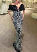 Kivin Draped Bardot Sequin Maxi Dress In Black