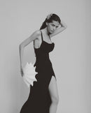 Agnes Shell Breast Knitted Midi Dress In Black