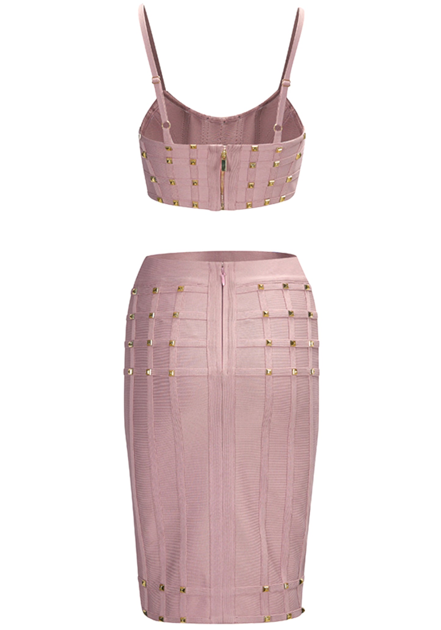 Novalise Studded Two Piece Dress In Nude Pink