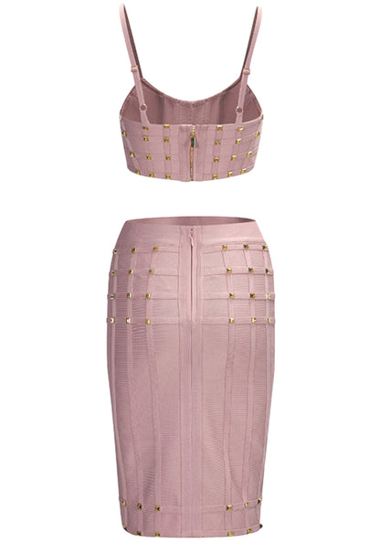 Novalise Studded Two Piece Dress In Nude Pink