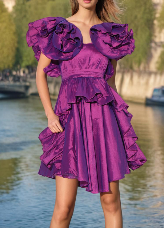 Lowell Ruffles Satin Mini Dress In Purple