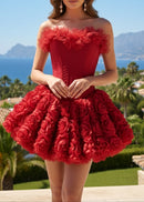 Lizzie Strapless Petal Floral Corset A Line Mini Dress In Red