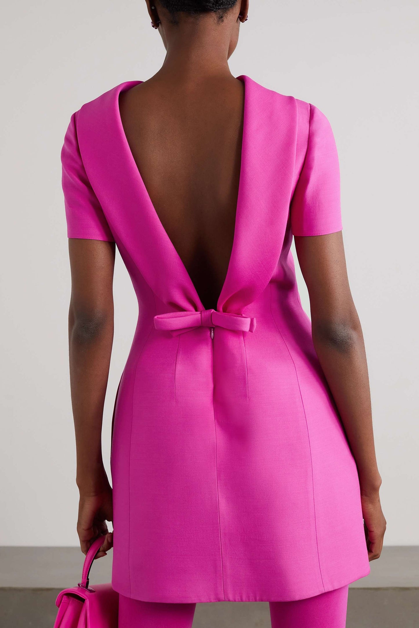 Lux Short Sleeve Bow Mini Dress In Pink