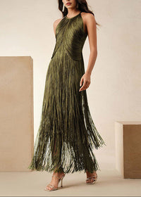 Natesa Halter Tassel Maxi Dress In Green