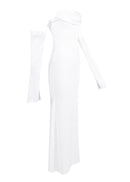 Radka Long Sleeve Strapless Draped Maxi Dress In White