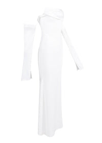 Radka Long Sleeve Strapless Draped Maxi Dress In White