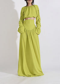 Vaelun Long Sleeve Ruched Skirt Set