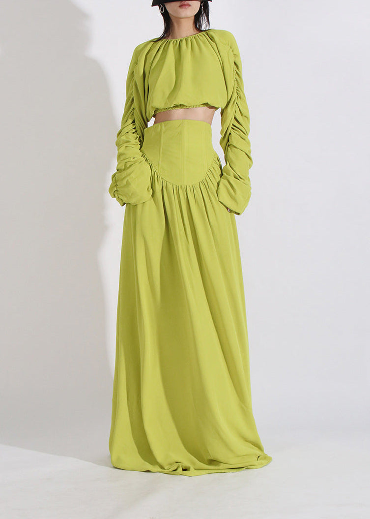 Vaelun Long Sleeve Ruched Skirt Set