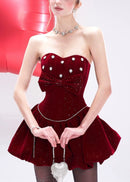 Altilde Strapless Sparkly Corset Bubble Velvet Mini Dress