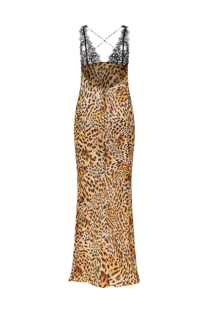 Reagan Lace Leopard Printed Maxi Dress