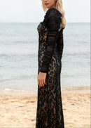Farhad Puff Long Sleeve Lace Maxi Dress In Black