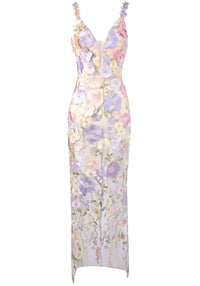 Zigmund Floral Embroidered Maxi Dress In Lavender