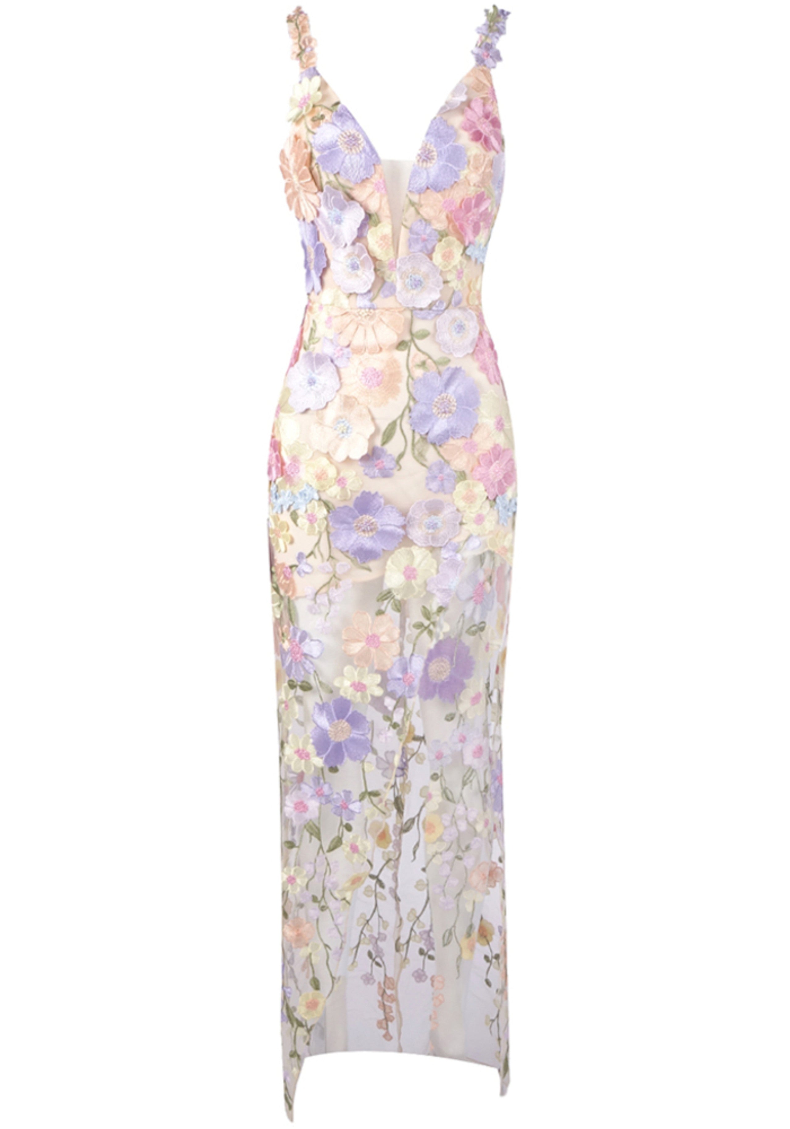 Zigmund Floral Embroidered Maxi Dress In Lavender