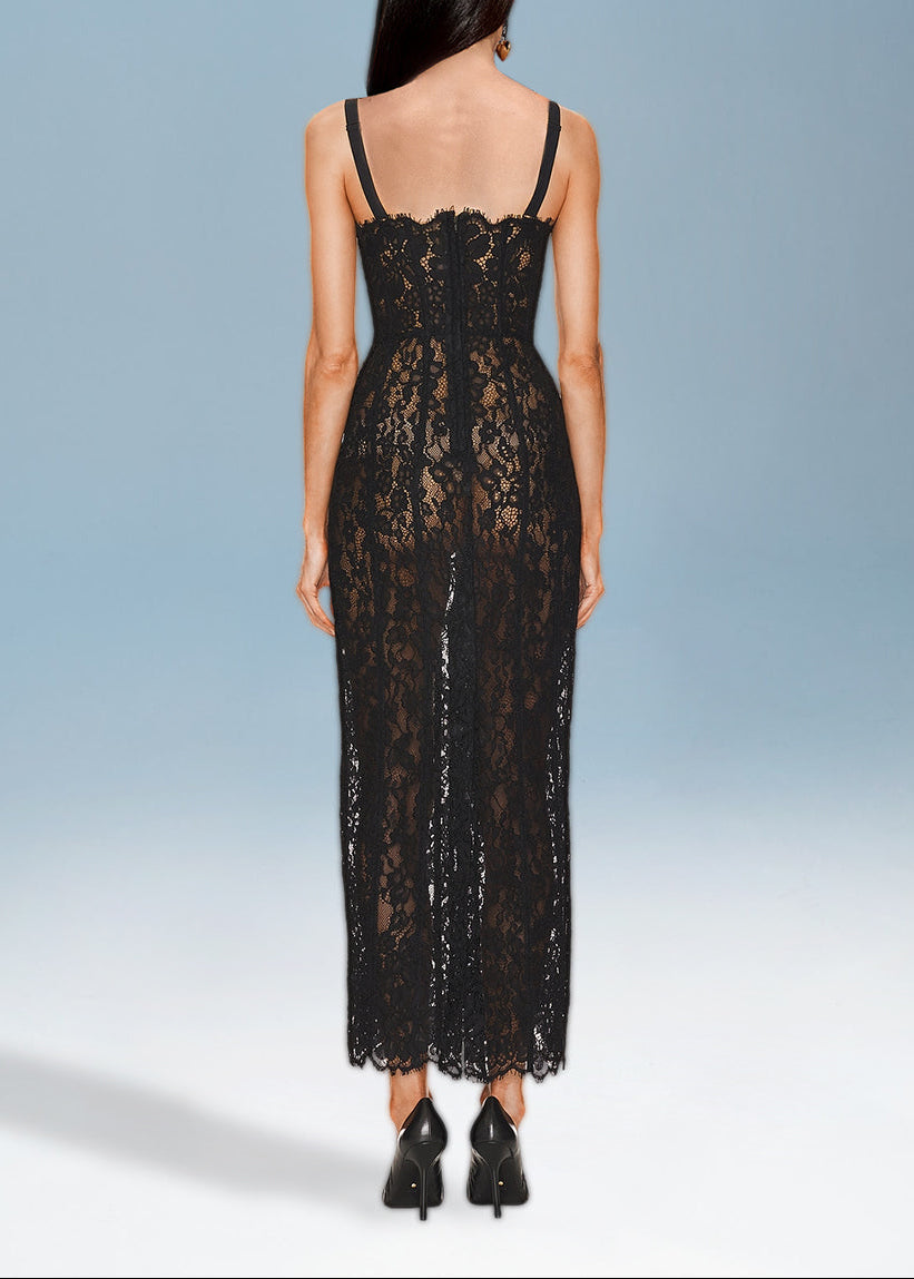 Nexory Strappy Lace Backless Maxi Dress