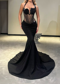 Afanen Sequin Floral Corset Maxi Velvet Dress In Black