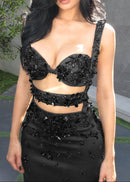 Elvrik Crystal Cutout Bustier Maxi Dress In Black