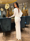 Sagebrush Long Sleeve Draped Backless Maxi Dress In White