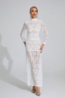 Heyren Long Sleeve Structured Lace Maxi Dress In White