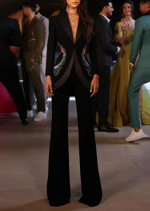 Olaniyi Long Sleeve Crystal Cutout Detail Suit In Black