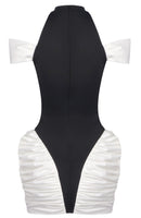 Haeris Cold Shoulder Ruched Mini Dress In Black White