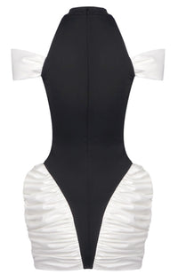 Haeris Cold Shoulder Ruched Mini Dress In Black White