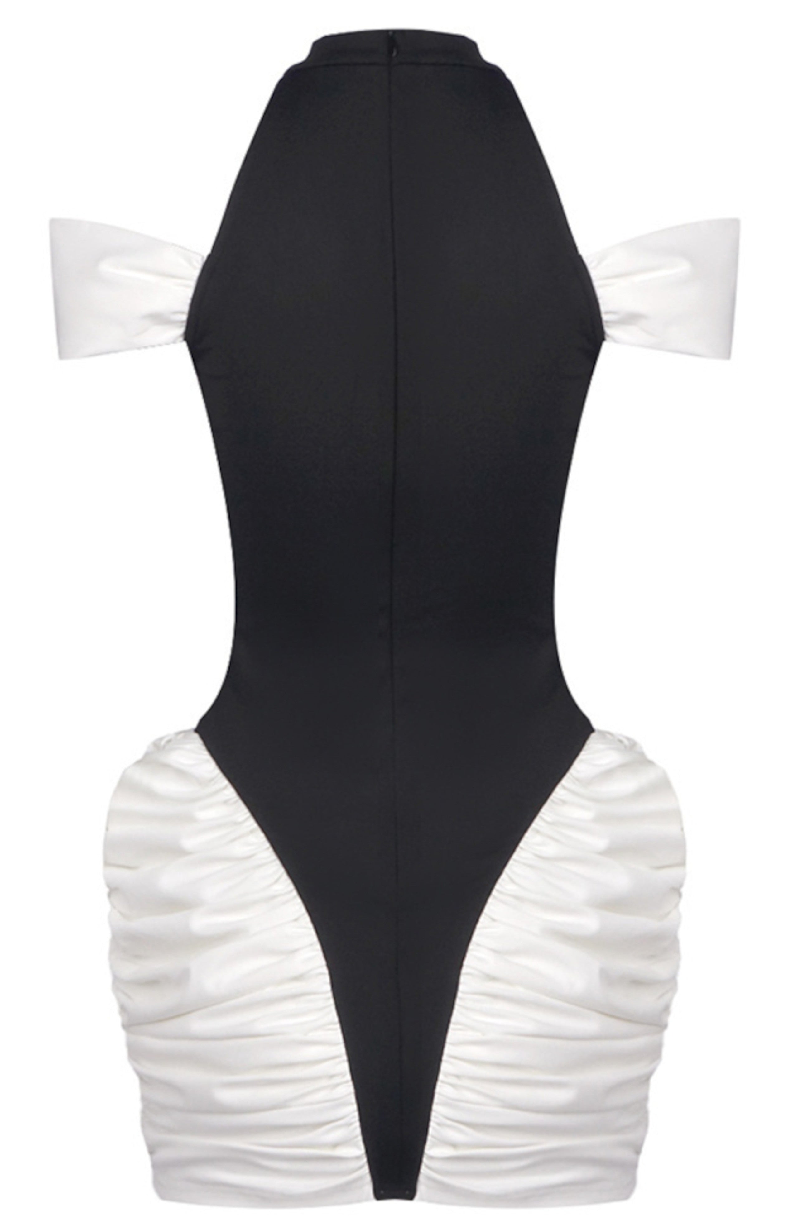 Haeris Cold Shoulder Ruched Mini Dress In Black White