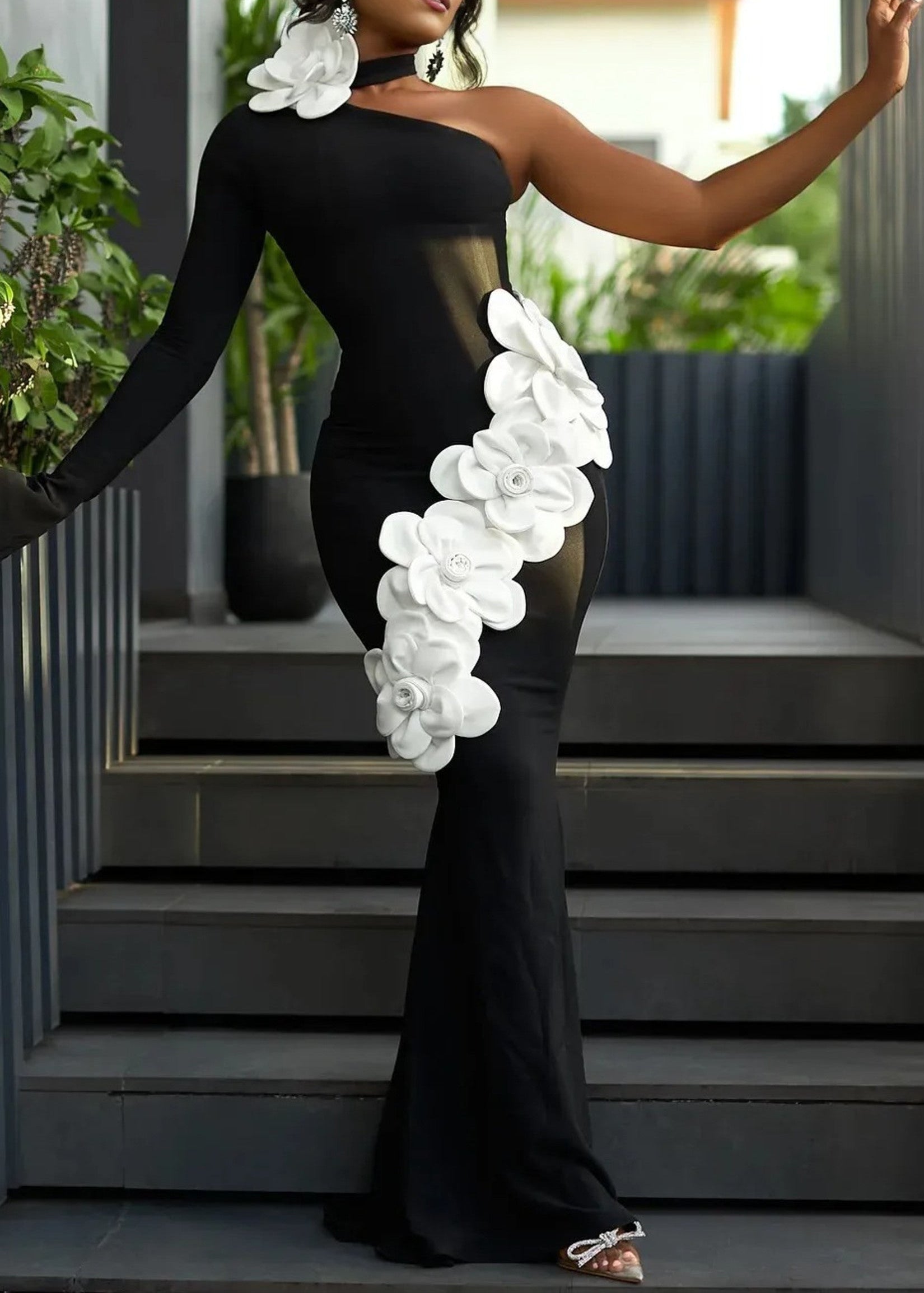 Revelin One Sleeve Floral Maxi Dress