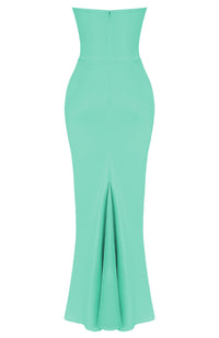 Hyrviel Strapless Corset Draped Maxi Dress In Green