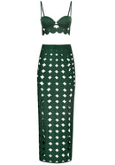 Naida Scalloped Three Piece Maxi Dress In Brown