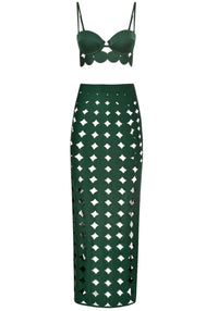 Naida Scalloped Three Piece Maxi Dress In Brown