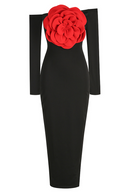 Bonnie Off Shoulder Red Flower Maxi Dress