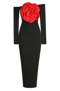Bonnie Off Shoulder Red Flower Maxi Dress