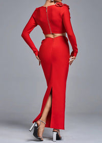 Dellis Flower Bandage Skirt Set In Red