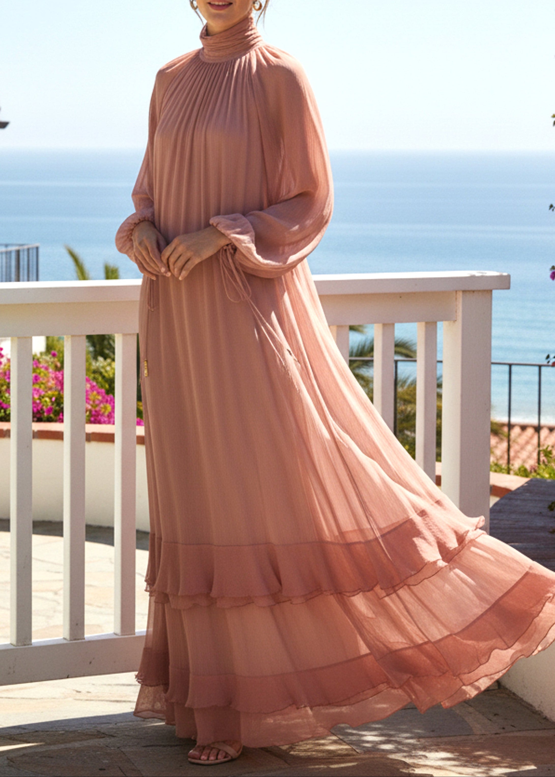 Farquhar Long Sleeve Ruffle Maxi Dress In Coral Pink