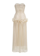 Rosaire Strapless Draped Ruffle Maxi Dress In Ivory