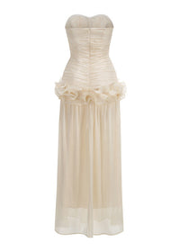 Rosaire Strapless Draped Ruffle Maxi Dress In Ivory