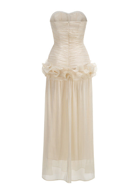 Rosaire Strapless Draped Ruffle Maxi Dress In Ivory