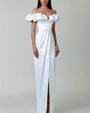 Corliss Crystal Off-Shoulder Maxi Split Dress In White