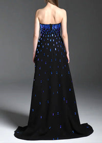 Jyrviel Strapless Embellished A Line Maxi Dress Black In Blue
