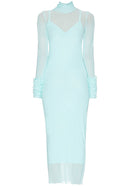 Avaldric Ruffle Long Sleeve Mesh Maxi Dress In Turquoise