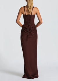 Feyza Corset Draped Maxi Dress In Brown