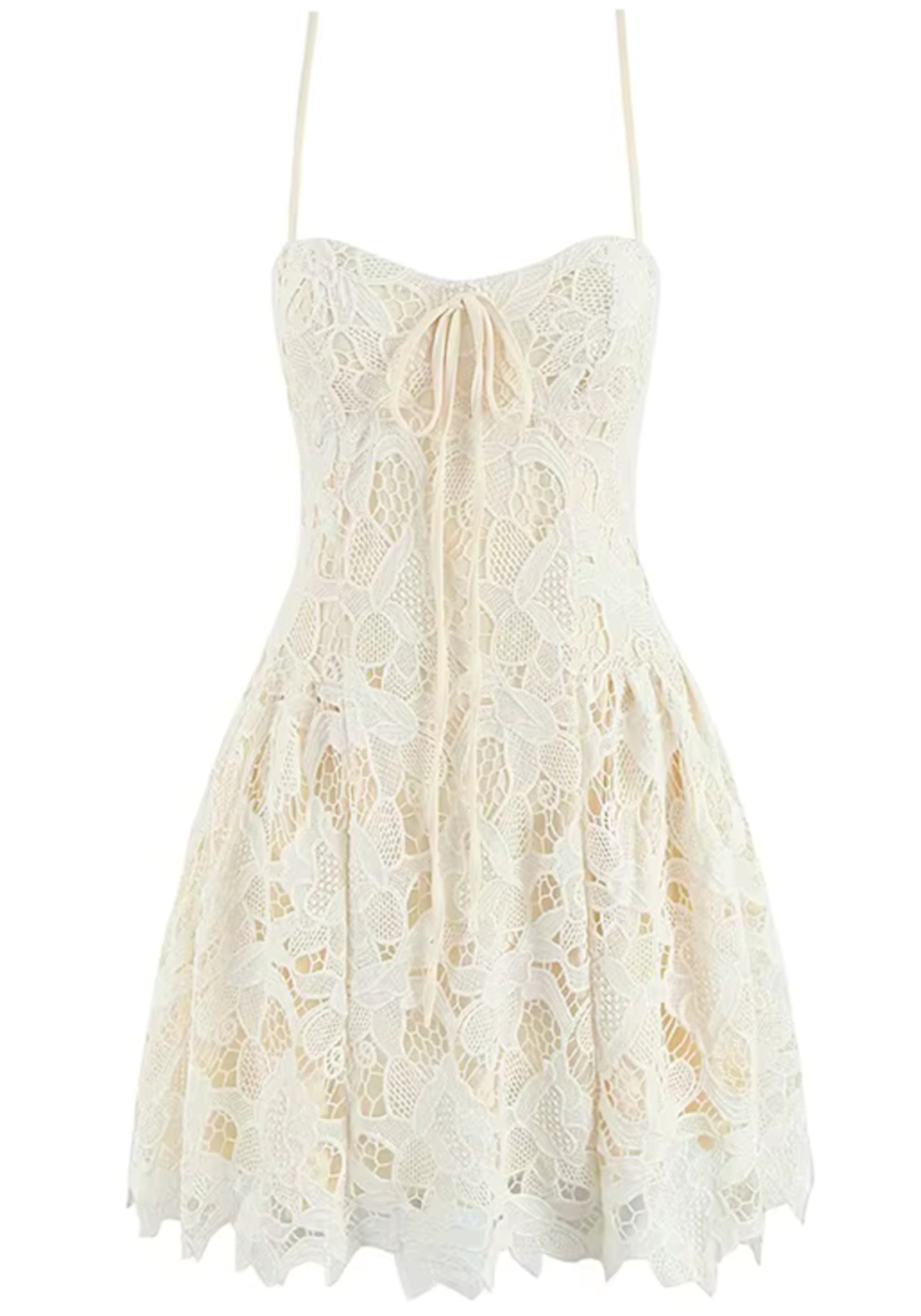 Lequoia Floral Crochet A Line Dress Ivory