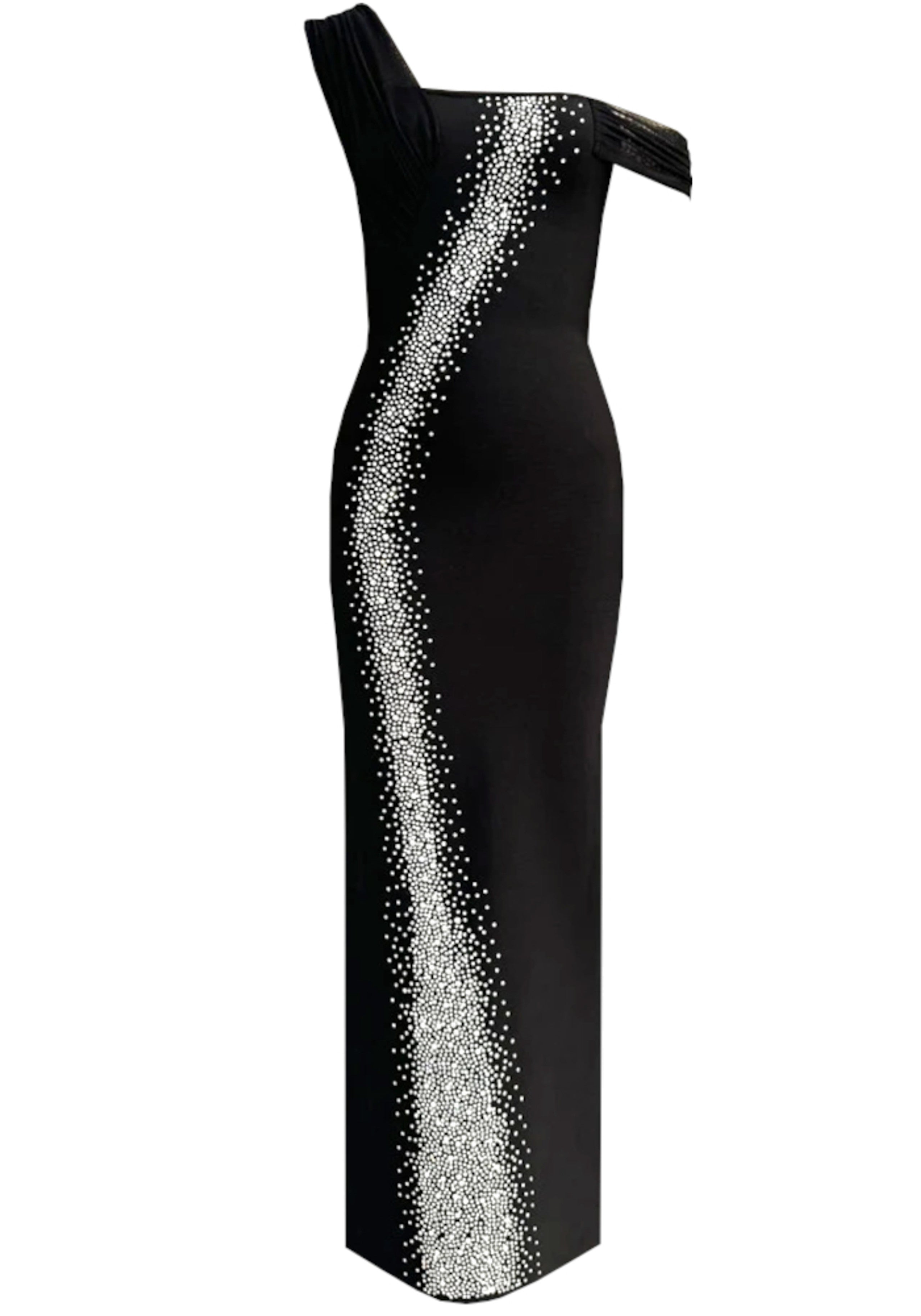 Avelira One Shoulder Bardot Crystal Maxi Dress In Black