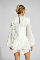 Aislyn 3D Flower Ruffle Trim Mini Dress In White