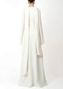 Emilie White Pearl Trim Shawl Detail Maxi Dress