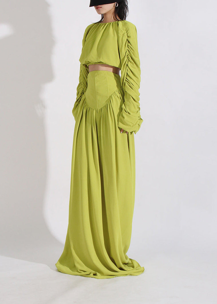 Vaelun Long Sleeve Ruched Skirt Set