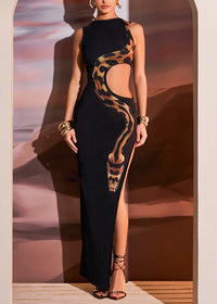 Dualyte Snake Printed Cutout Maxi Dress